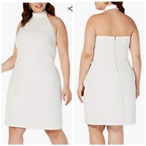 Teeze Me | Women's White Trendy Plus Size Halter Sheath Dress (Size 16/17)
